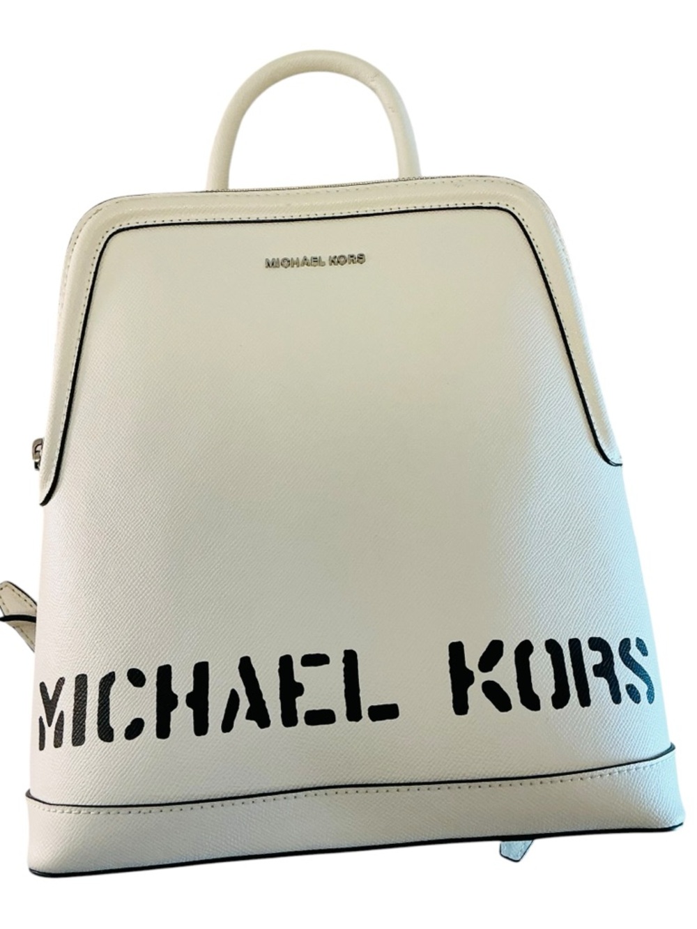 Michael Kors "Saylor" Backpack Optic White Leather Handbag 30T9SY0B7L, Large 11"